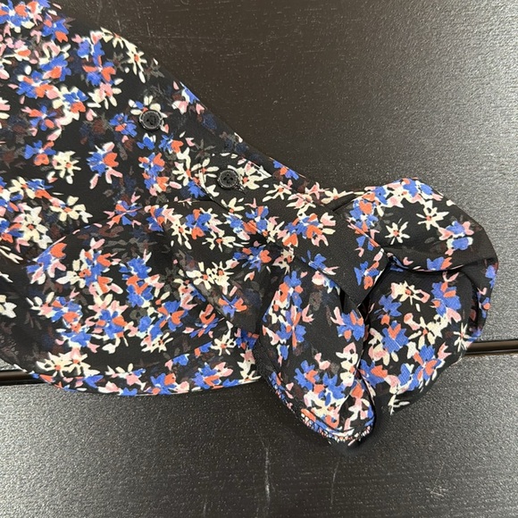 Express Sheer Floral Long Sleeve Collared Button-Up Top  with Sleeve Tabs - XS - Picture 7 of 11